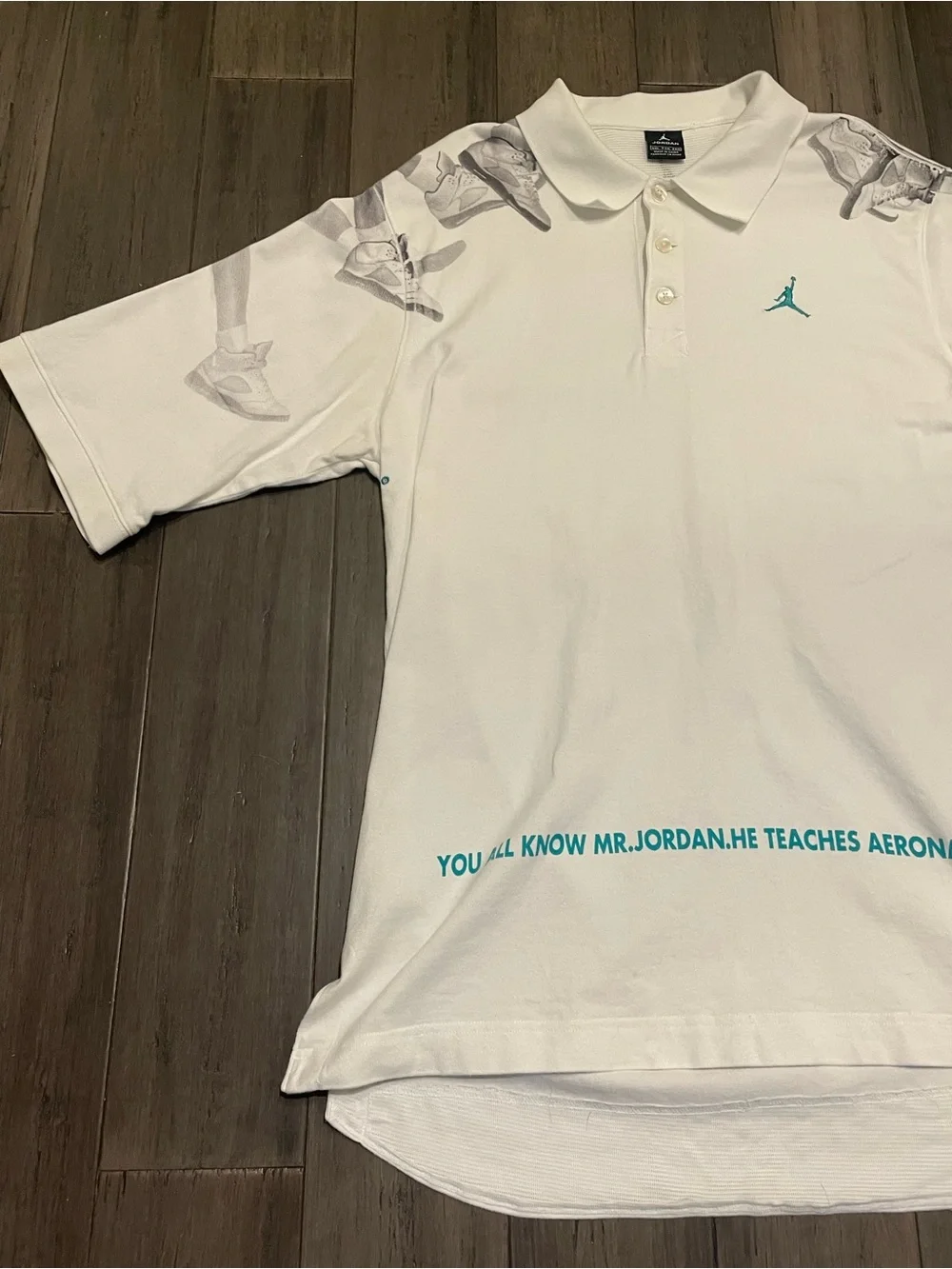 Jordan Polo Shirt Men’s XXL White Sneaker Print Jumpman Graphic Aeronautics Golf
